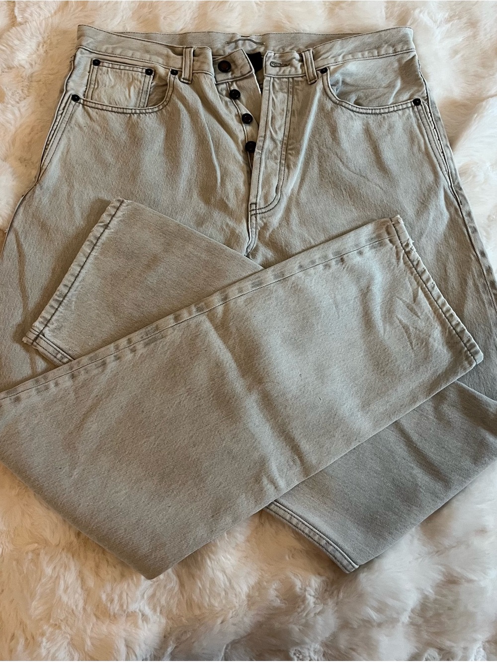 Saint Laurent Men's Straight-Leg Jeans in Light Gray